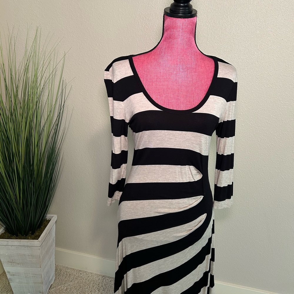 Calvin Klein Black and Cream Striped Classic Dress